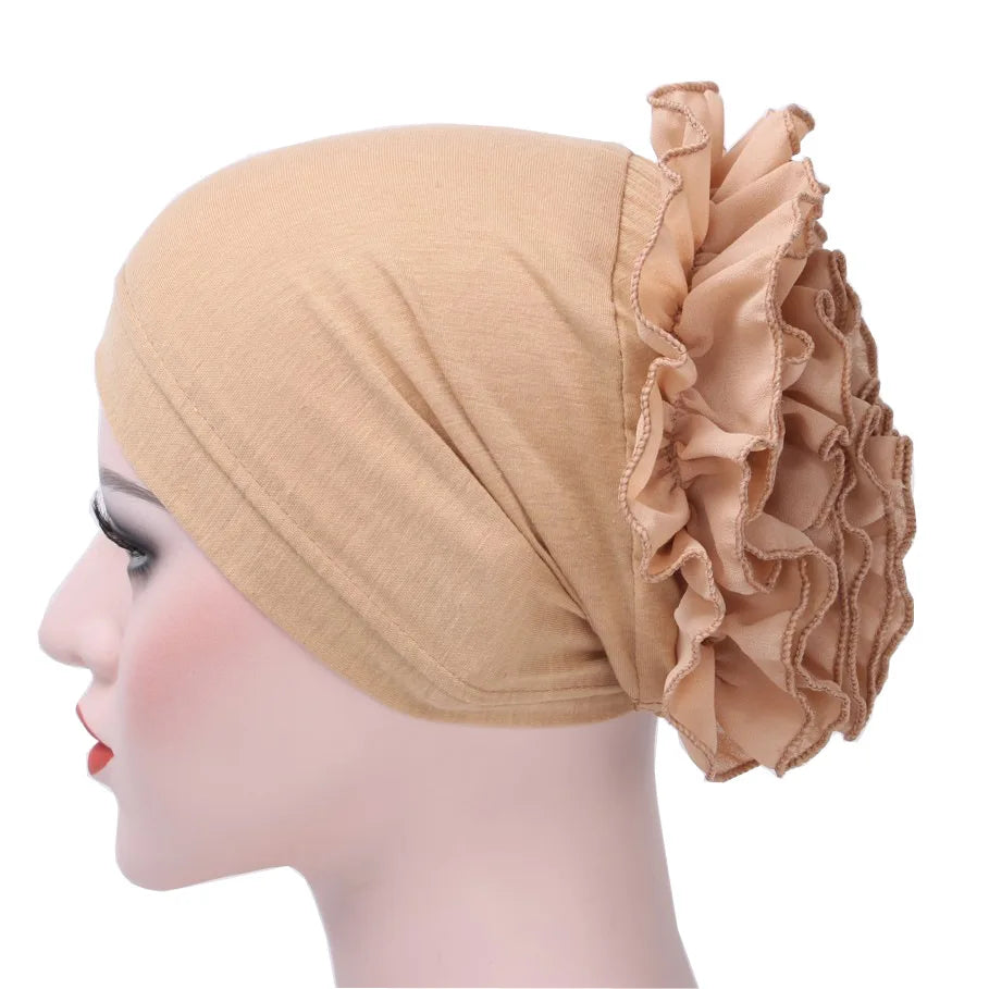 2026 New Fashion Solid Color Muslim Turban Hijab Caps Cotton Chiffon Flowers Arab Wrap Inner Hijabs Bonnet Islamic Headdress