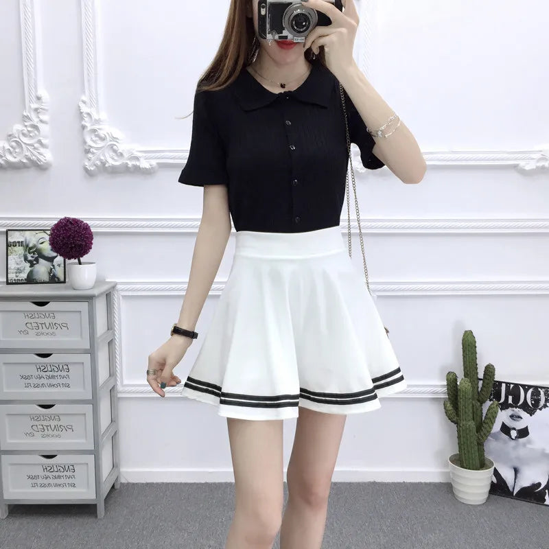 ALSOTO Striped Skater Skirt