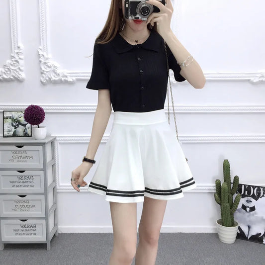 ALSOTO Striped Skater Skirt