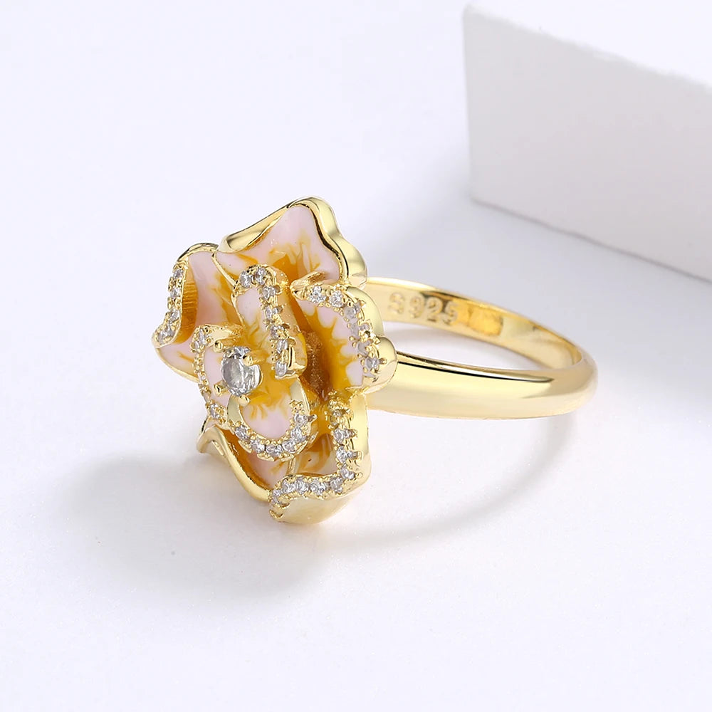 Classic 18k Golden Flower Enamel Ring