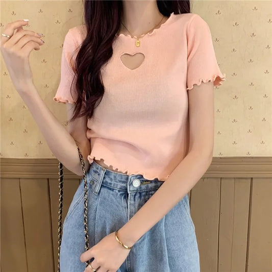 Heart Cut Out Lettuce Trim Tee
