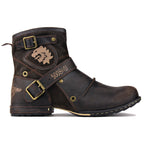 OSSTONE Moto Boots for Men Vintage Zipper-up Retro Leather Chukka Boots Distressed Rock n roll Bike Shoes Punk Boots OS-5008-1-D