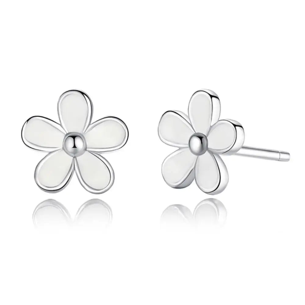 925 Sterling Silver White Daisy Stud Earrings