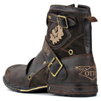 OSSTONE Moto Boots for Men Vintage Zipper-up Retro Leather Chukka Boots Distressed Rock n roll Bike Shoes Punk Boots OS-5008-1-D
