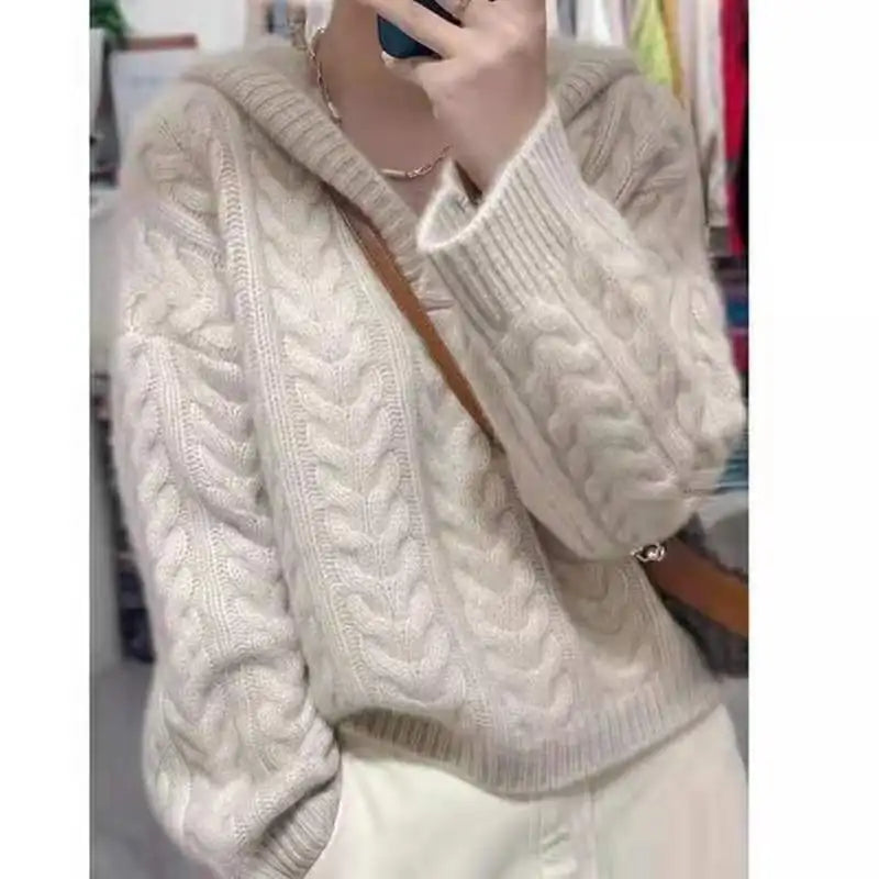 Hooded Pullover Pure Cashmere Sweater