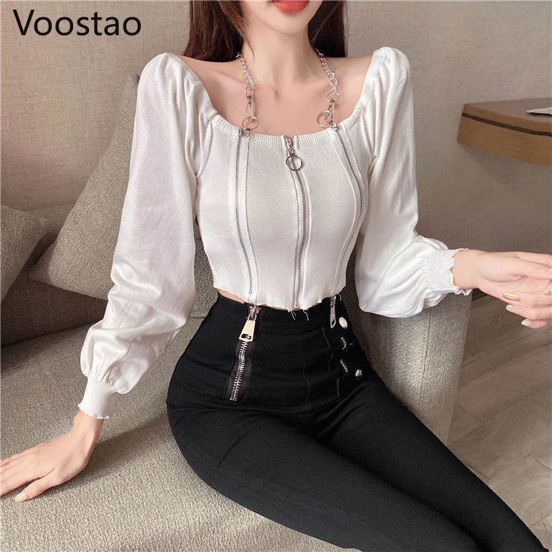 Off Shoulder Slash Neck Knitted Long Sleeve T-Shirt