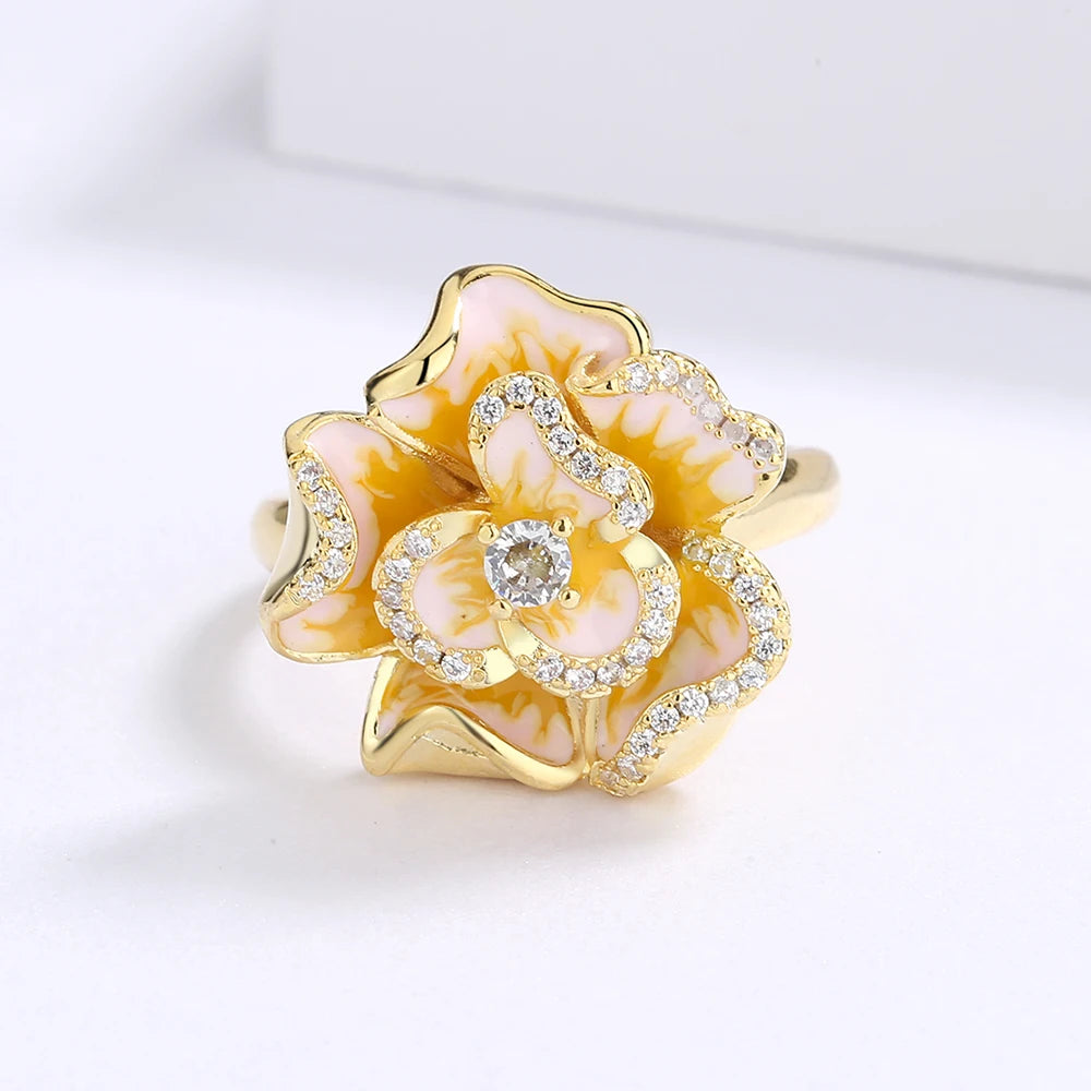 Classic 18k Golden Flower Enamel Ring