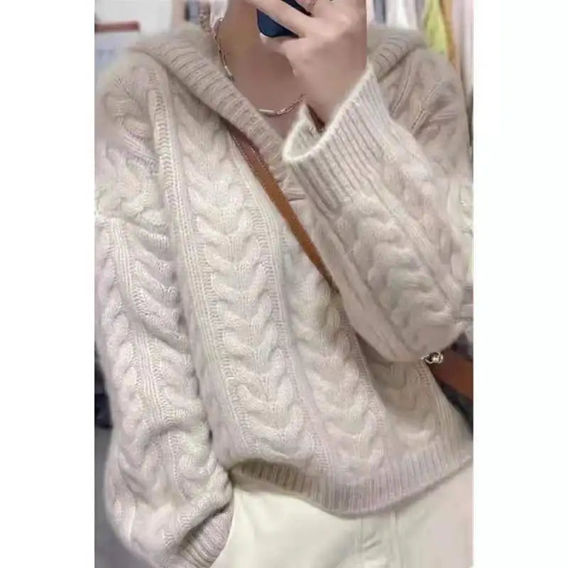 Hooded Pullover Pure Cashmere Sweater