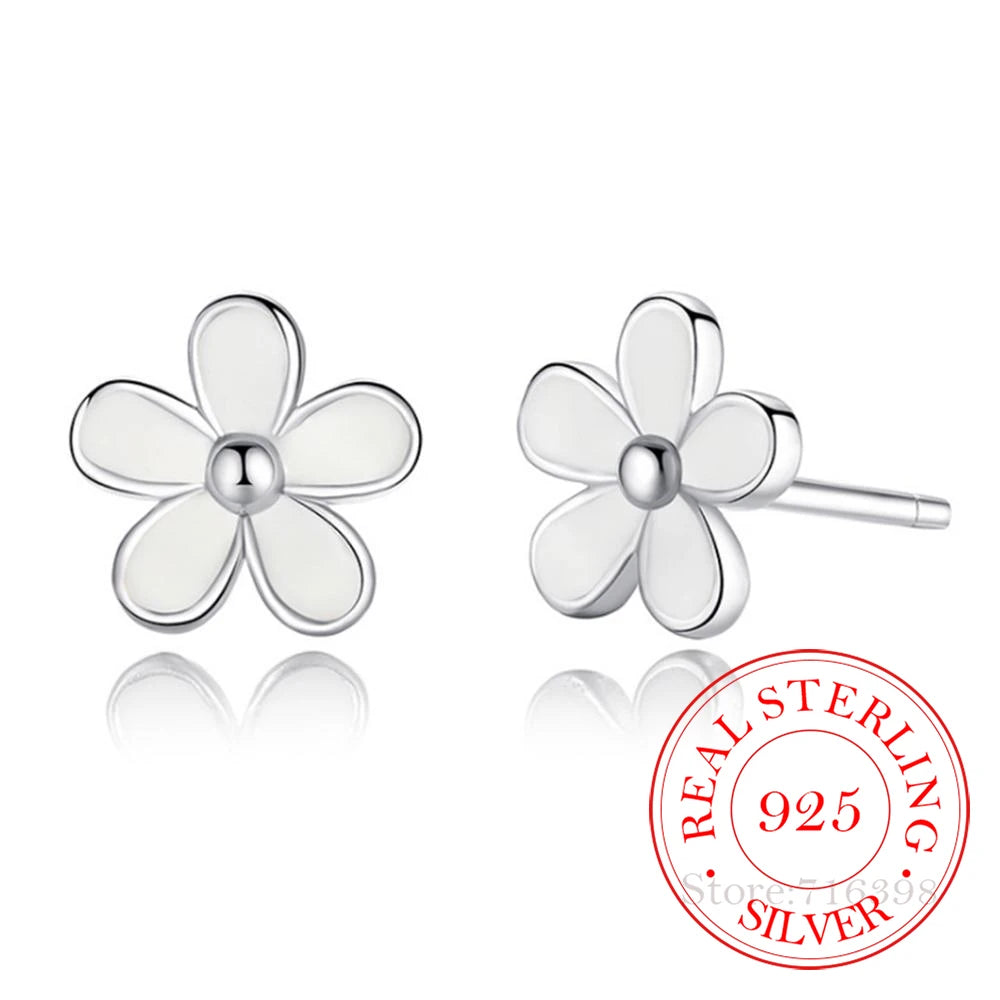 925 Sterling Silver White Daisy Stud Earrings