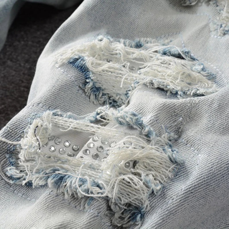 Crystal Holes Ripped Patchwork Jeans