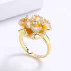 Classic 18k Golden Flower Enamel Ring
