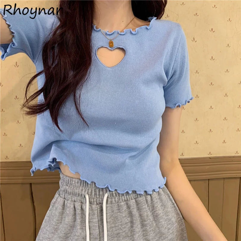 Heart Cut Out Lettuce Trim Tee