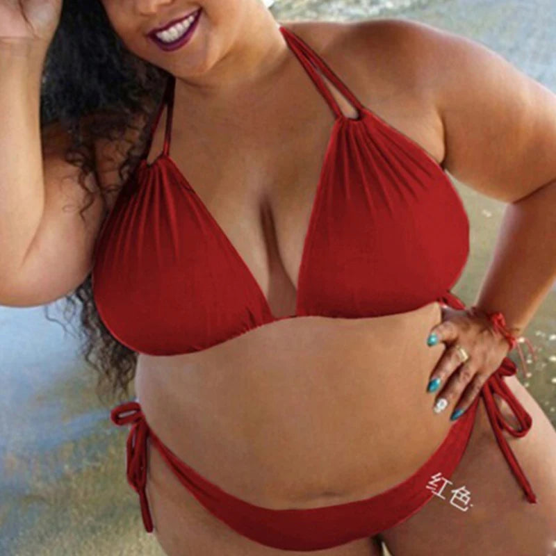 Solid Color Straps Halter Bikini