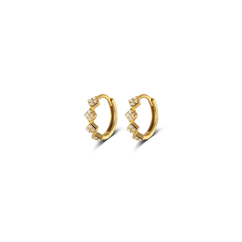 925 Sterling Silver Geometric Diamond Pavé CZ Zircon Charm Hoop Earrings