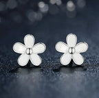 925 Sterling Silver White Daisy Stud Earrings