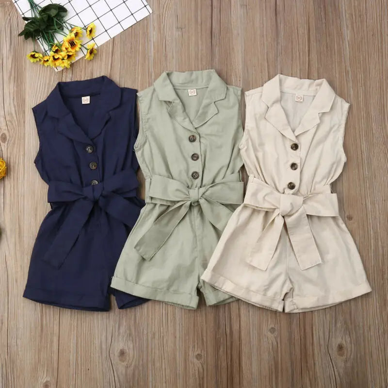 Tailored Sleeveless Lapel Romper with Belted Waist