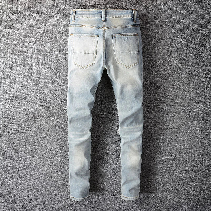 Crystal Holes Ripped Patchwork Jeans