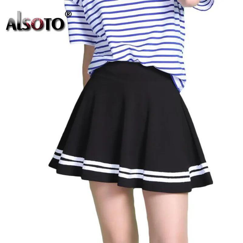 ALSOTO Striped Skater Skirt