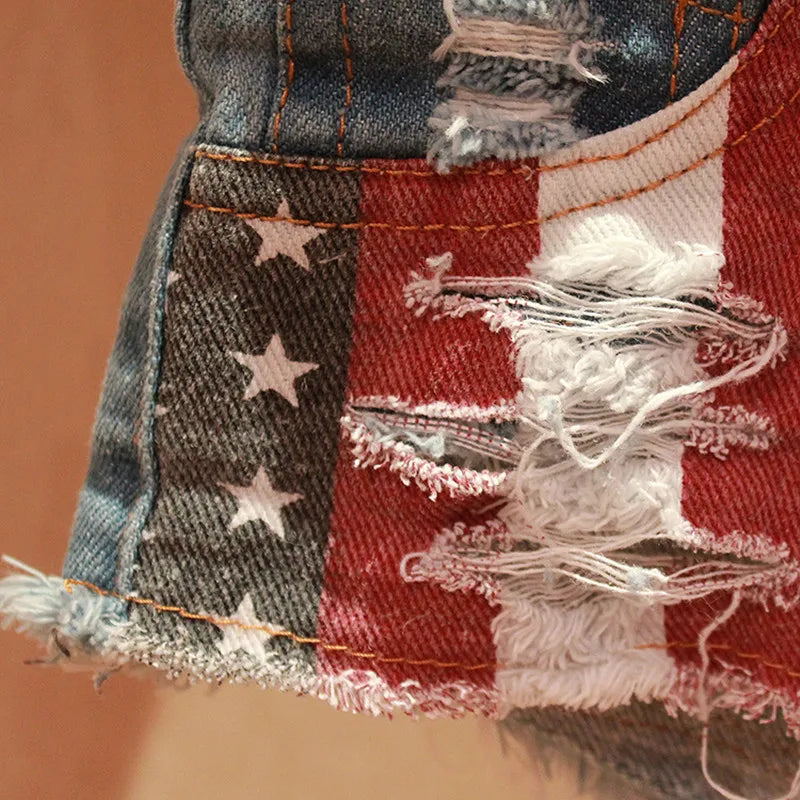 USA Flag Printed Denim Shorts