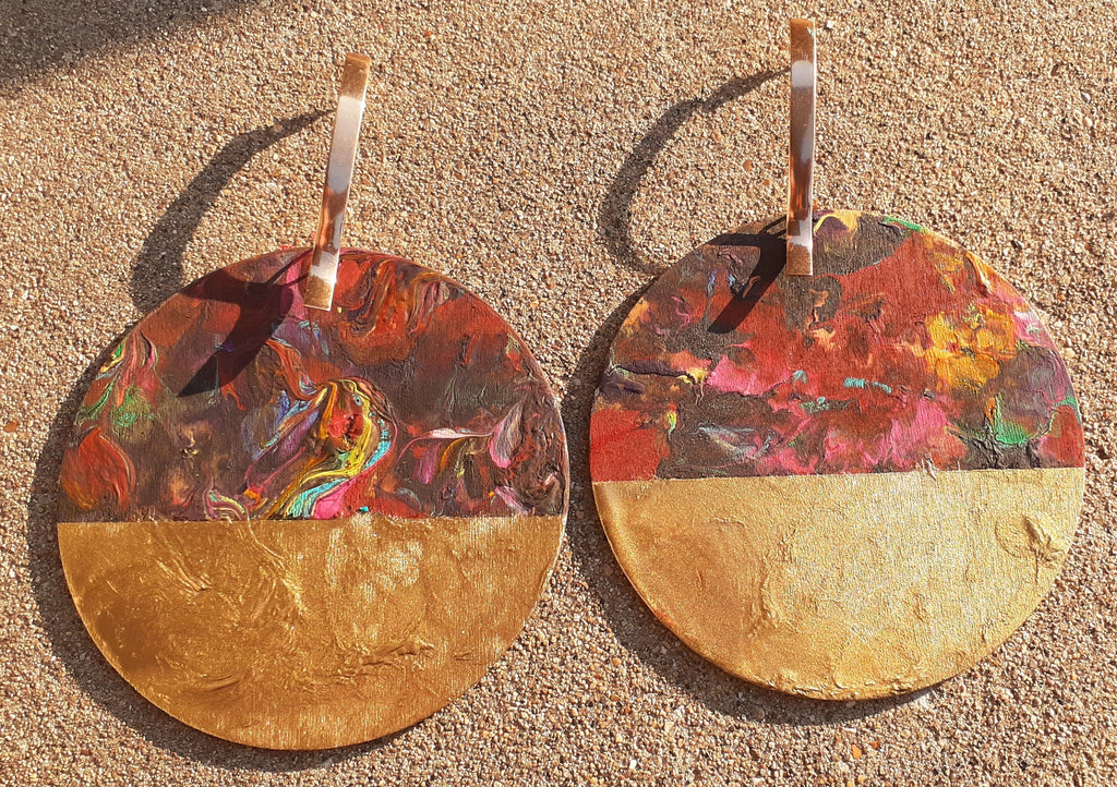 Huge 7 inch Abstract handpainted Wooden Earrings