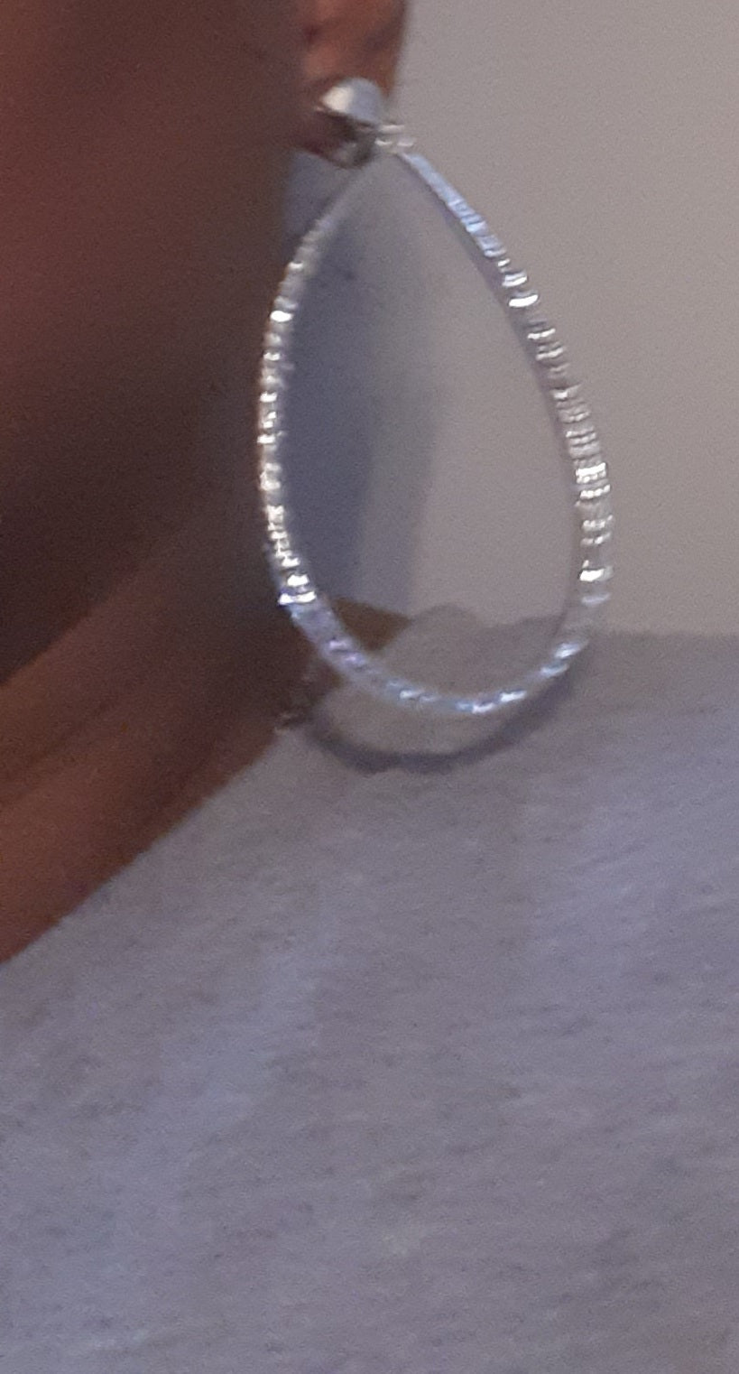 Large Silver Metal Clip On Hoop Earrings