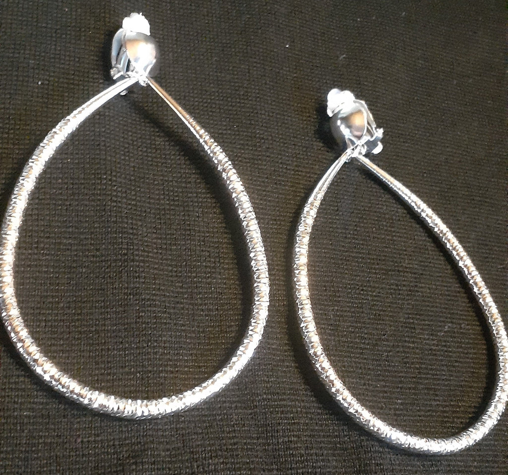 Large Silver Metal Clip On Hoop Earrings