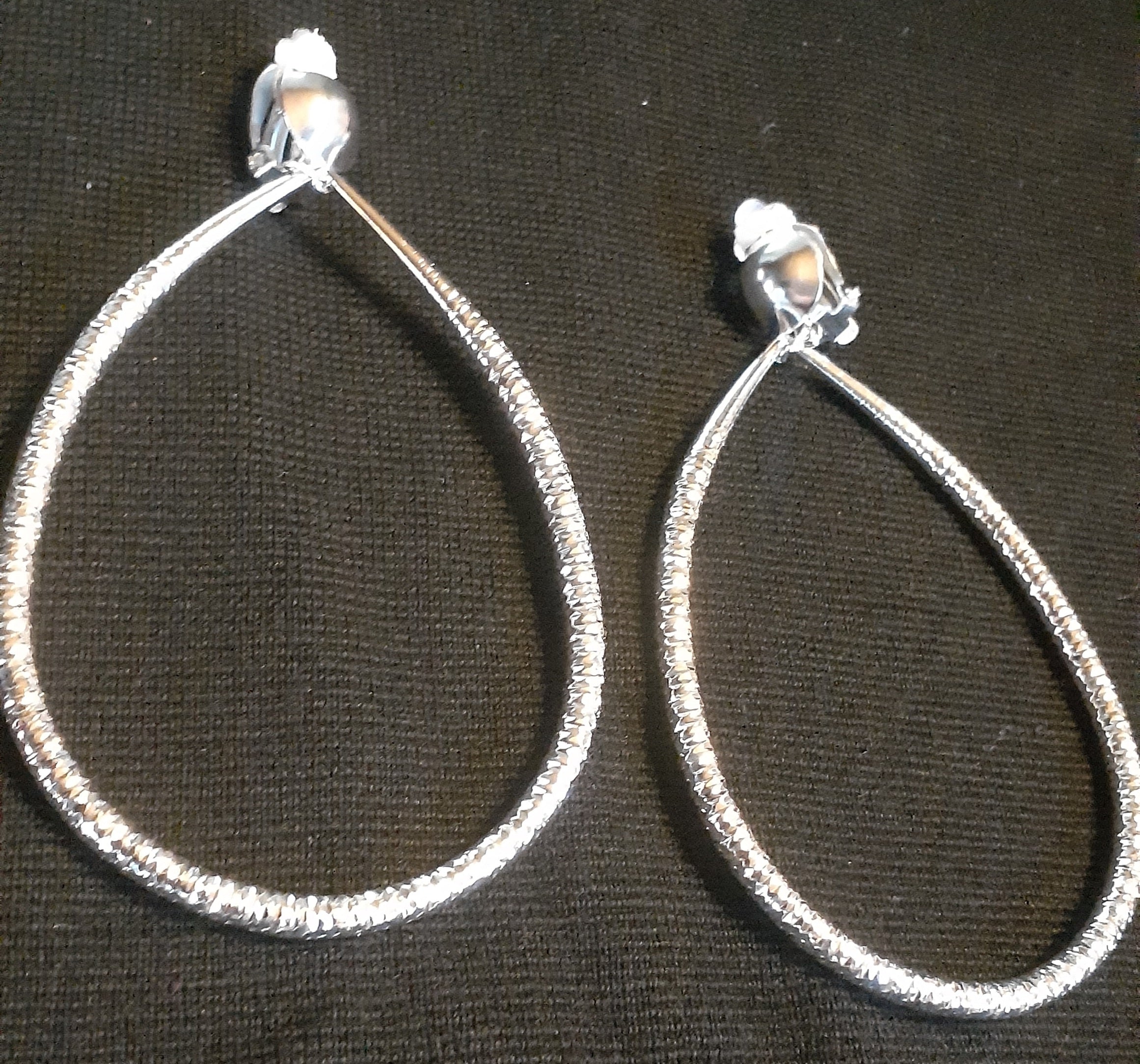 Large Silver Metal Clip On Hoop Earrings