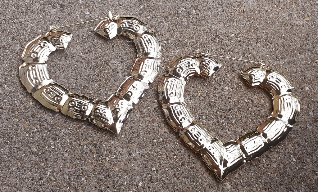 Large and Chunky Vintage Heart Bamboo  Earrings