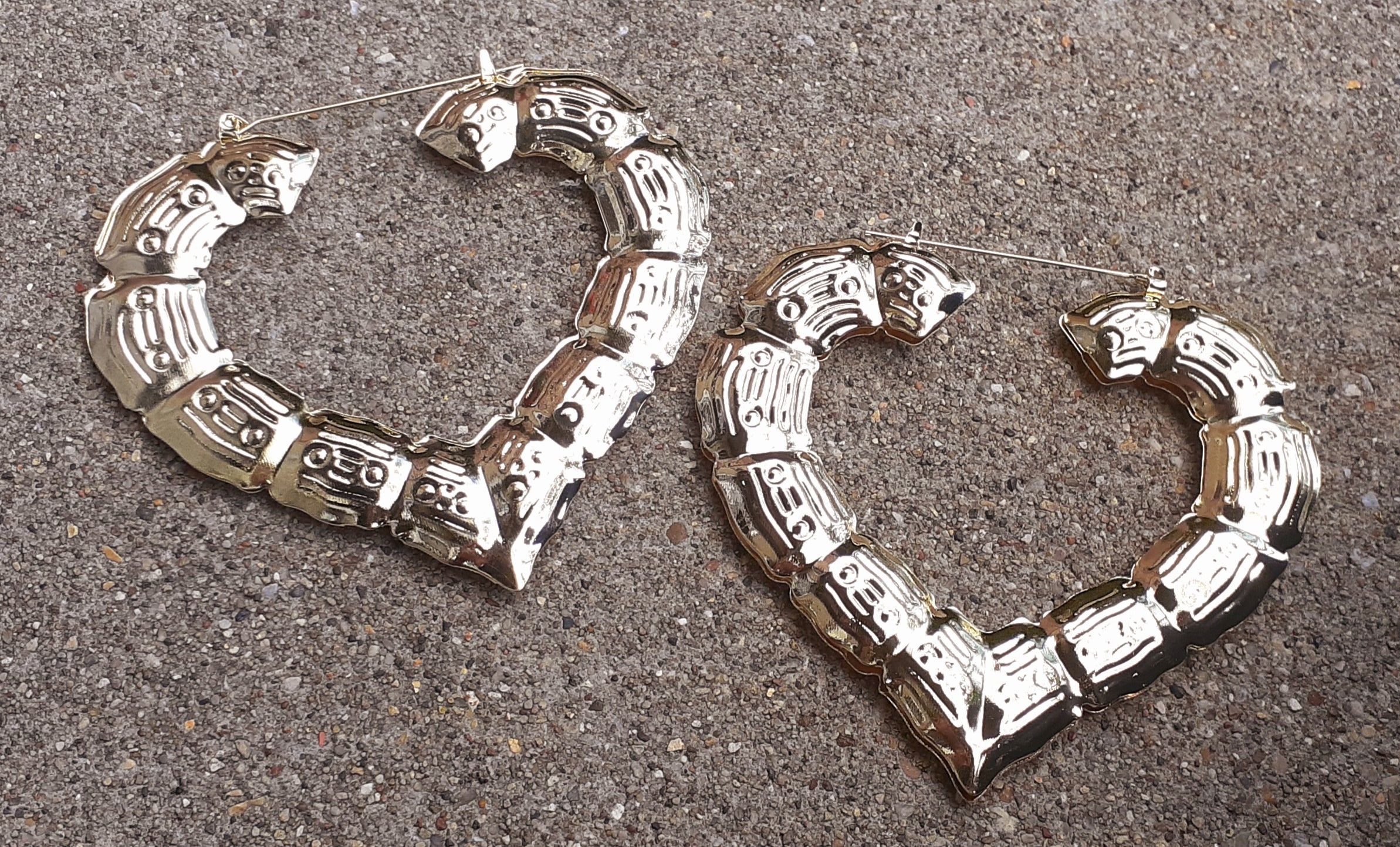 Large and Chunky Vintage Heart Bamboo  Earrings