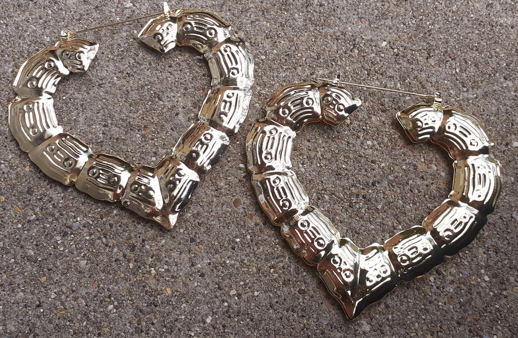 Large and Chunky Vintage Heart Bamboo  Earrings