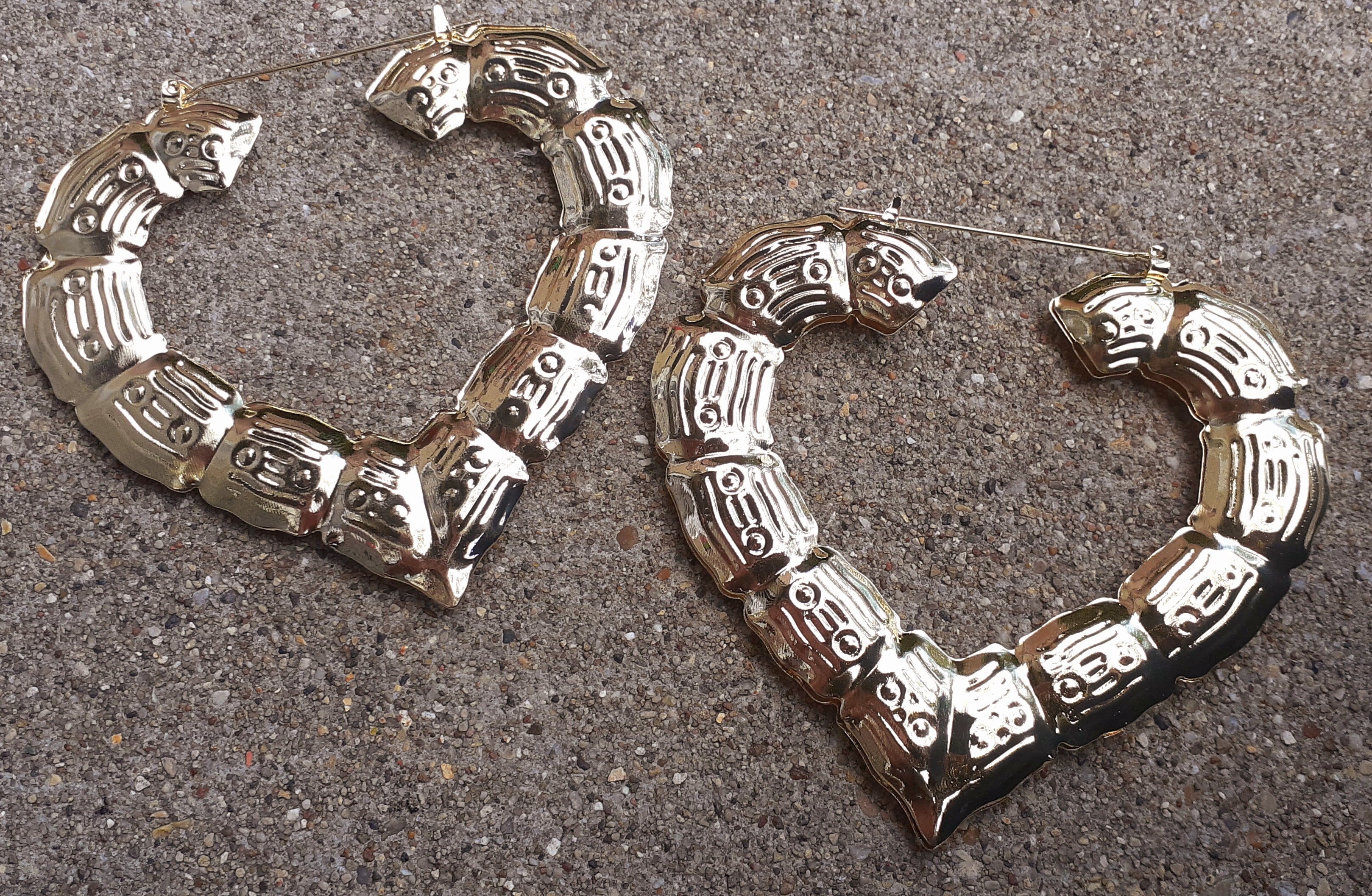 Large and Chunky Vintage Heart Bamboo  Earrings