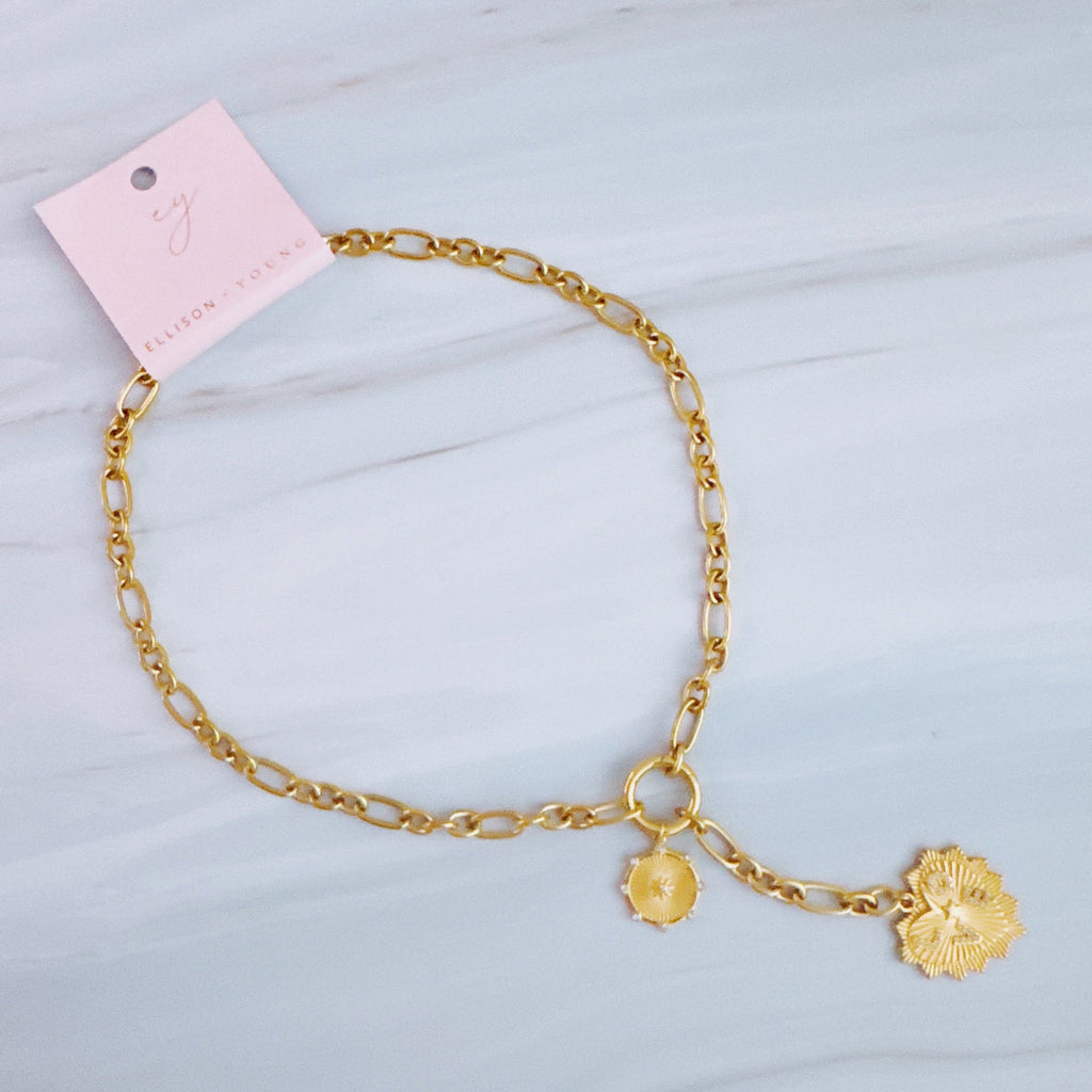 Love Heart Drop Necklace - 18K Gold Plated Steel Tarnish And Water Resistant