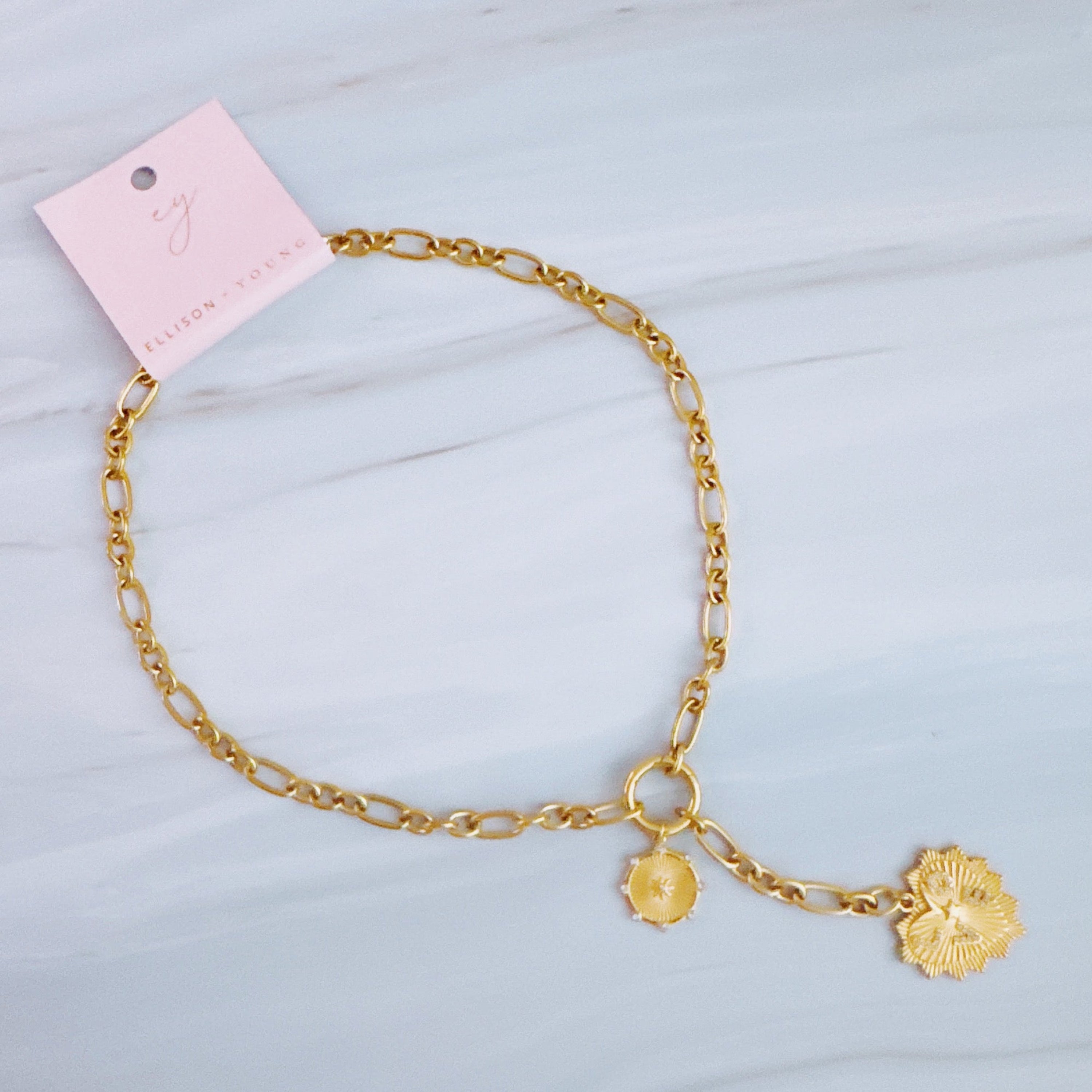 Love Heart Drop Necklace - 18K Gold Plated Steel Tarnish And Water Resistant