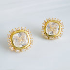 Luminous Crown Stud Earrings – Clear Stone with Sparkling Frame