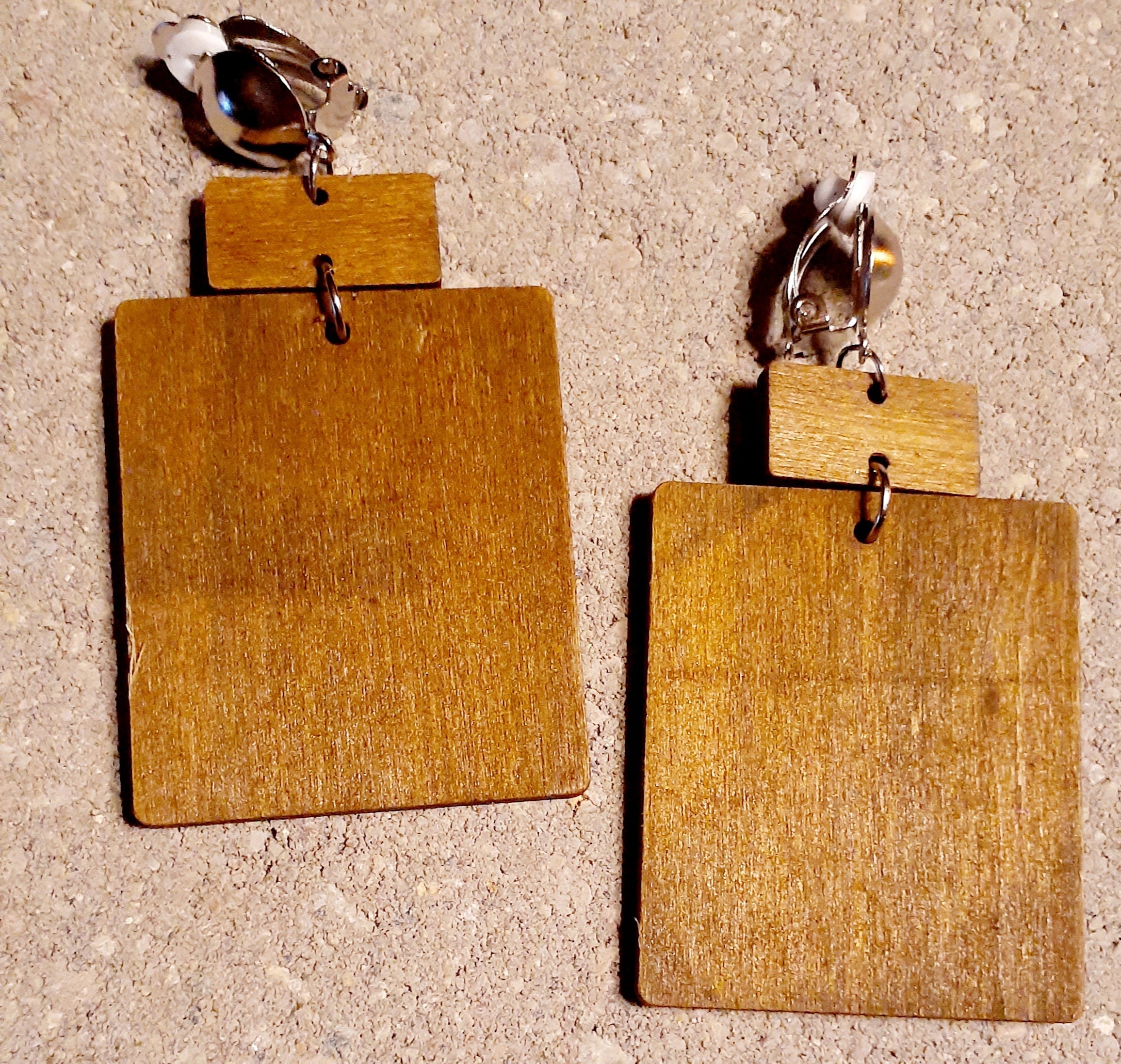 Natural Wood Clip On Earrings
