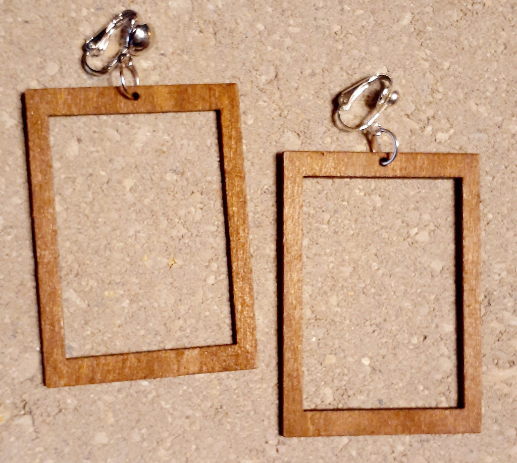 Natural Wood Clip On Earrings