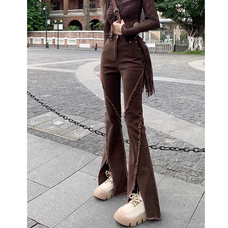 Split Hem Bell Bottom Denim Pants