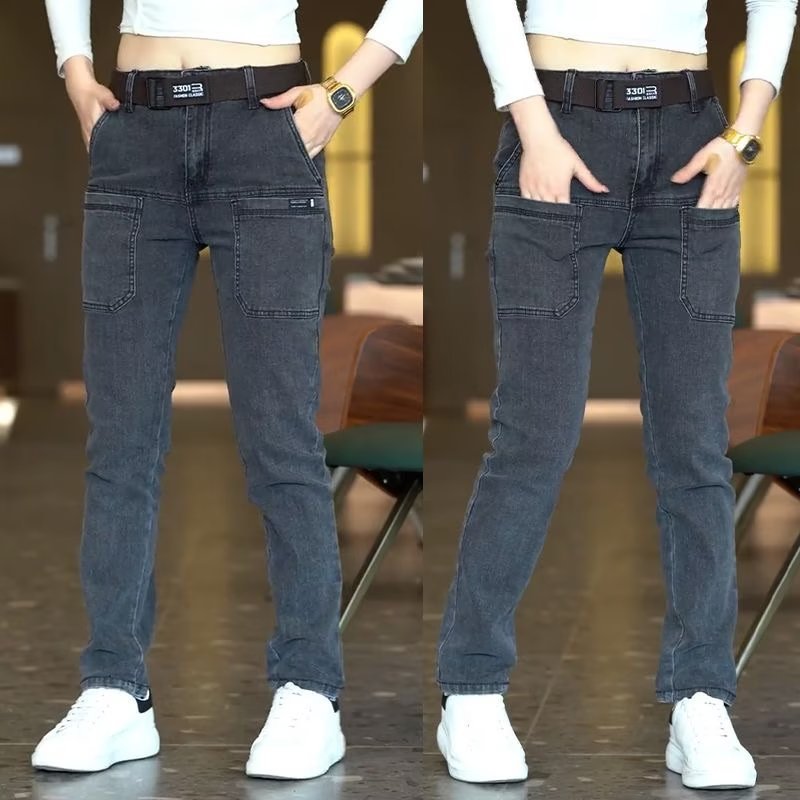 Six-Pocket Straight-Leg Simple Mid-Waist Jeans
