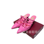 Leather Pointed Metal Rivet Shallow Heels