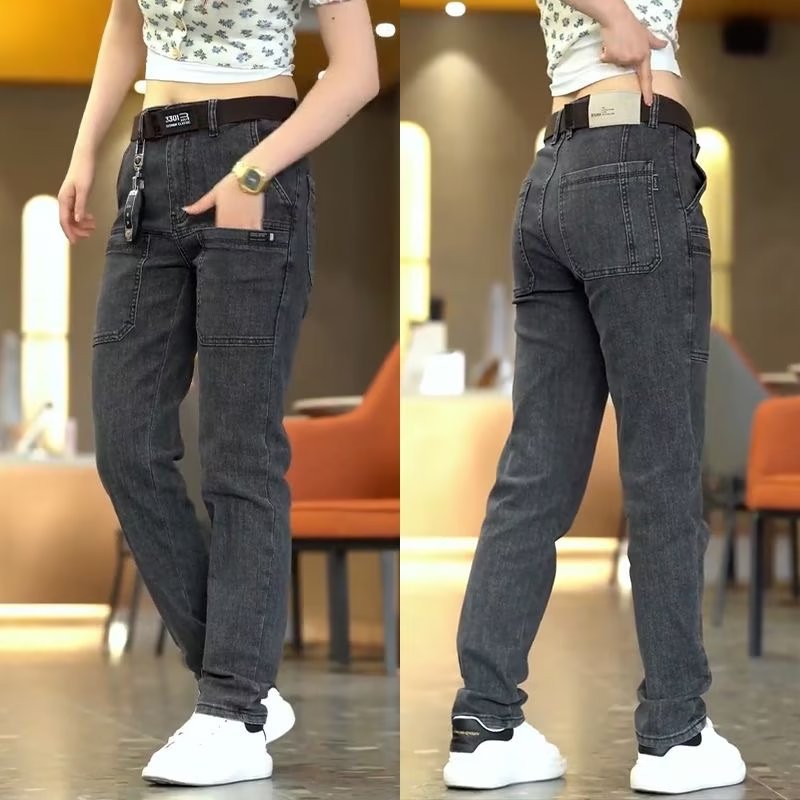 Six-Pocket Straight-Leg Simple Mid-Waist Jeans