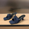 Denim Cross-Strap Square-Toe Stiletto