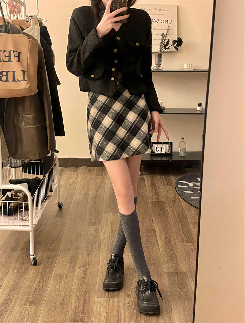 Woolen Plaid Skirt