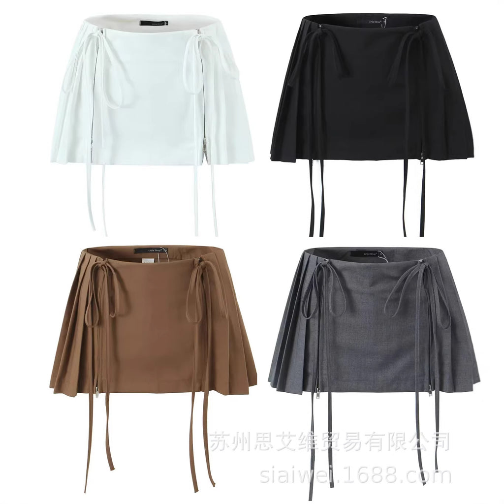 Zipper-Detail Pleated Mini Skirt