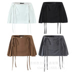 Zipper-Detail Pleated Mini Skirt