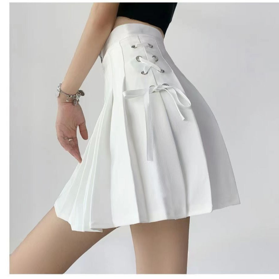 Corset-Lace Pleated Mini