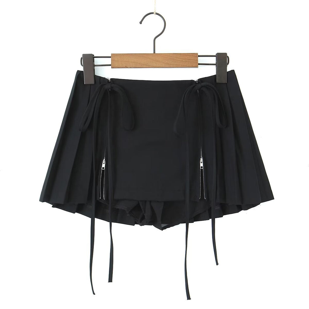 Zipper-Detail Pleated Mini Skirt