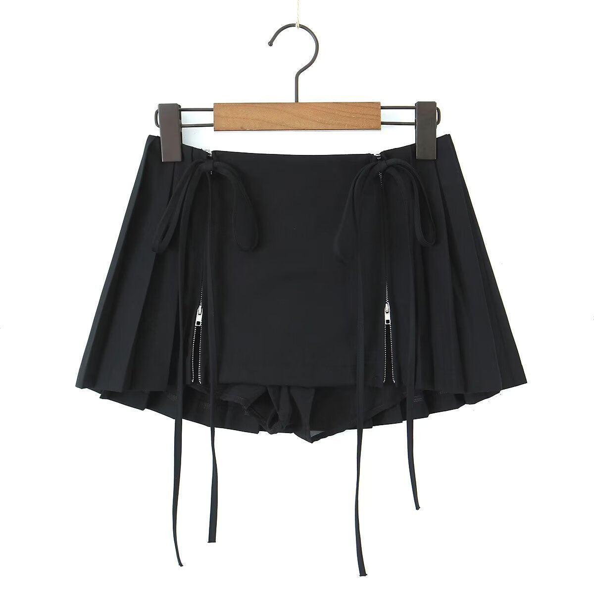 Zipper-Detail Pleated Mini Skirt