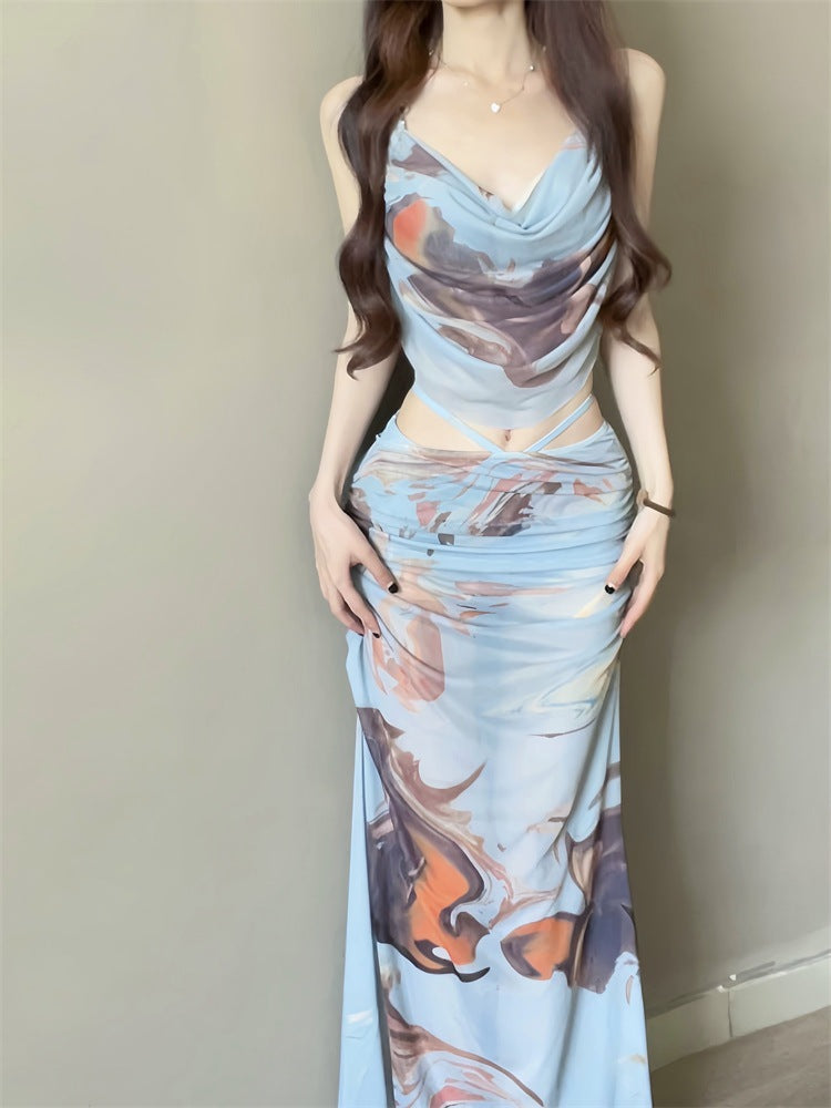 Three-Piece Seaside Vacation Long Skirt Bikini Set