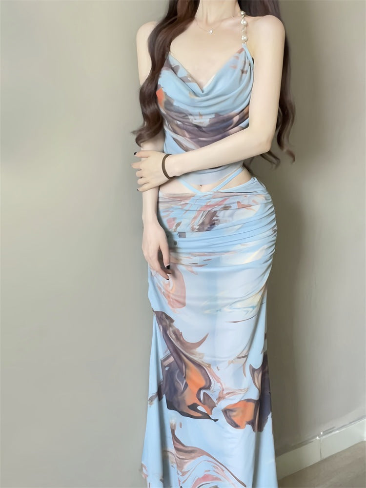 Three-Piece Seaside Vacation Long Skirt Bikini Set