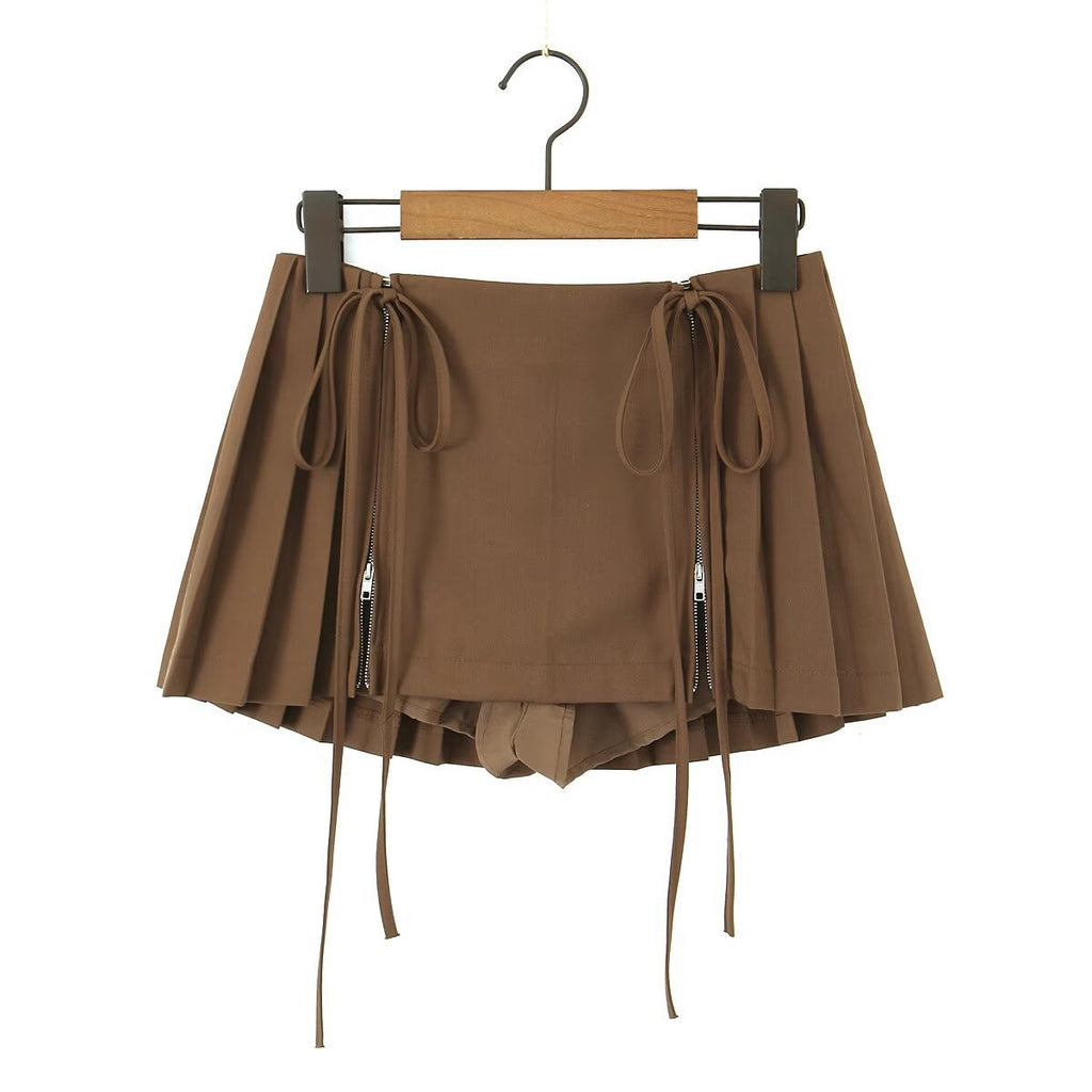 Zipper-Detail Pleated Mini Skirt
